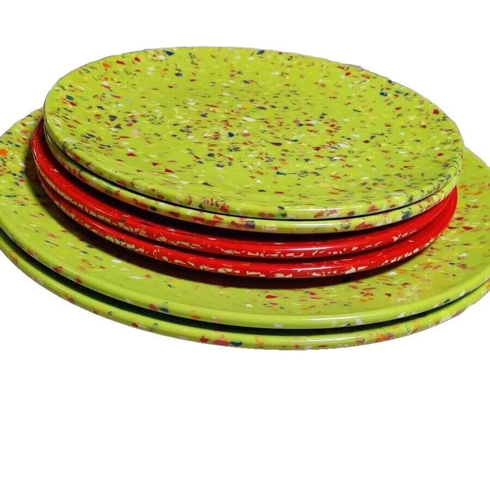 Zak Designs Melamine 2 Green Confetti Dinner Plates 2 Green & 2 Red Salad Plates